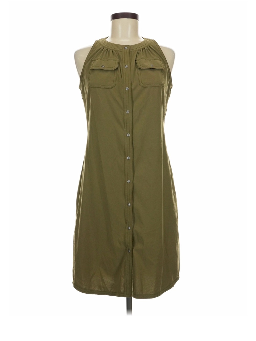 Athleta Olive Sleeveless Button-Down Mini Dress